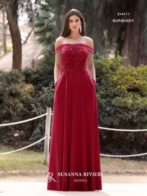 Μάξι φόρεμα με off-shoulder ντεκολτέ και κεντημένο μπούστο