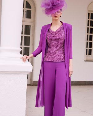 Couture Club 1G48 – Fuchsia Σετ Παντελόνα με Παγιέτα & Μακρύ Πανωφόρι