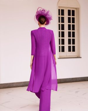 Couture Club 1G48 – Fuchsia Σετ Παντελόνα με Παγιέτα & Μακρύ Πανωφόρι