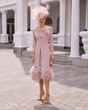 Couture Club 1G77 – Blush Ροζ Ταγεράκι με Φτερά & Φλοράλ Λεπτομέρεια