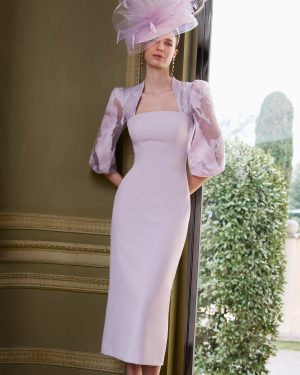 Couture Club 1GA1 – Λιλά midi φόρεμα με balloon μανίκια και οργαντίνα
