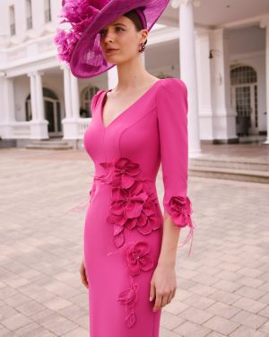 Couture Club 1GL4 – Φούξια εφαρμοστό φόρεμα με τρισδιάστατα λουλούδια