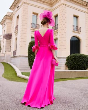 Couture Club 1GL5 – Φούξια φόρεμα με τετράγωνο ντεκολτέ και φλοράλ μανίκια