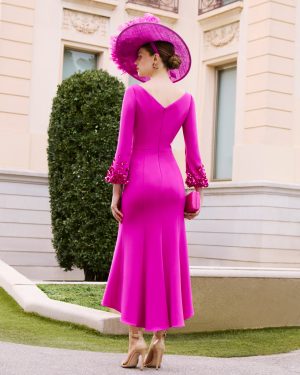 Couture Club 1GM3 – Φούξια μίντι φόρεμα με draping & 3D διακόσμηση στα μανίκια