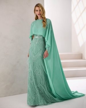 Rosa Clará Cocktail 1JF5 – Μέντα φόρεμα με παγιέτες και κάπα