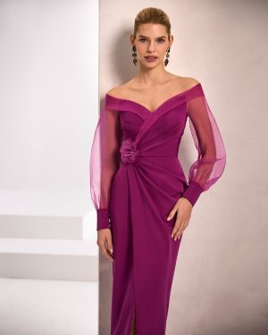 Marfil Barcelona 1JK1 – Μίντι φόρεμα off-shoulder με διαφάνειες & ντραπέ λεπτομέρειες