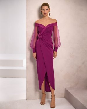 Marfil Barcelona 1JK1 – Μίντι φόρεμα off-shoulder με διαφάνειες & ντραπέ λεπτομέρειες