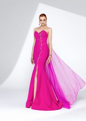 Arnita Mani 30303 – Fuchsia Mermaid Φόρεμα με Ασύμμετρη Κάπα