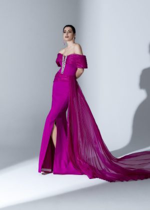 Lexus 30269 – Fuchsia Couture Φόρεμα με Πλισέ Ουρά
