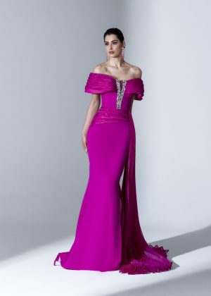 Lexus 30269 – Fuchsia Couture Φόρεμα με Πλισέ Ουρά