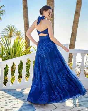 1260017 – Printed halter maxi φόρεμα με cut-out λεπτομέρεια