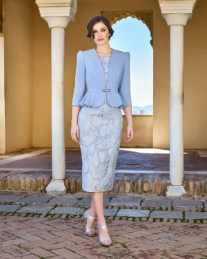 1260053 – Midi φόρεμα jacquard με σακάκι σε ice blue απόχρωση
