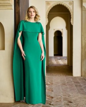 1260074 – Maxi πράσινο φόρεμα με cape μανίκια