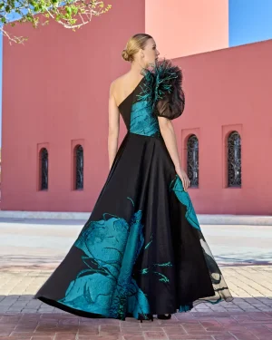 1261001 – One-shoulder evening gown με oversized floral print